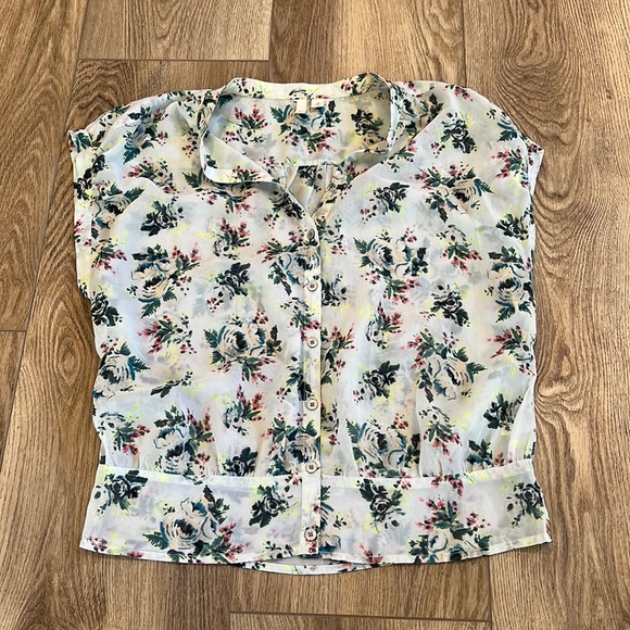 Frenchi sheer button down floral summer blouse top size M - Picture 1 of 6